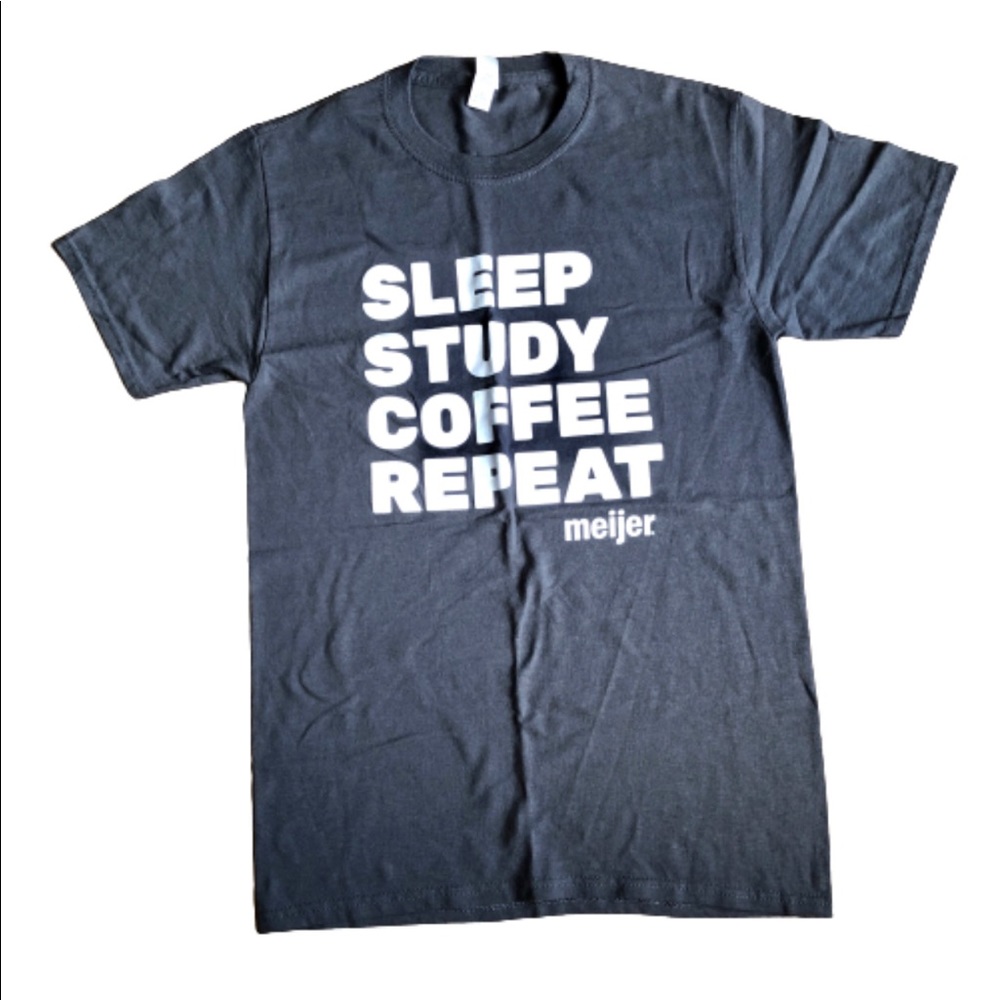 NEW SLEEP STUDY COFFEE REPEAT Tee JERZEES Shirt Gray Small Men’s UNISEX NWOT